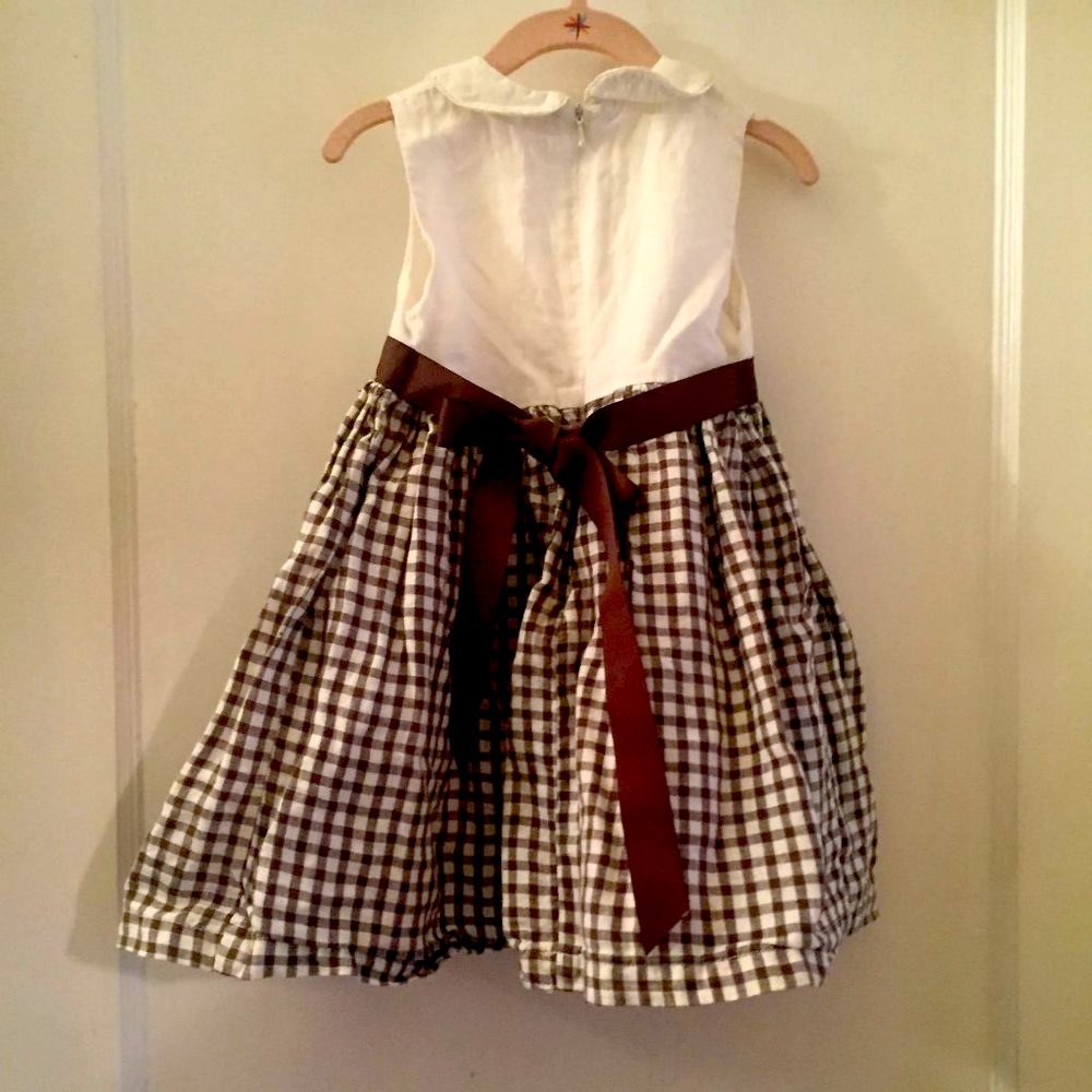 Girl's Brown and White Bow Dress Size 3T - Picture 3 of 4